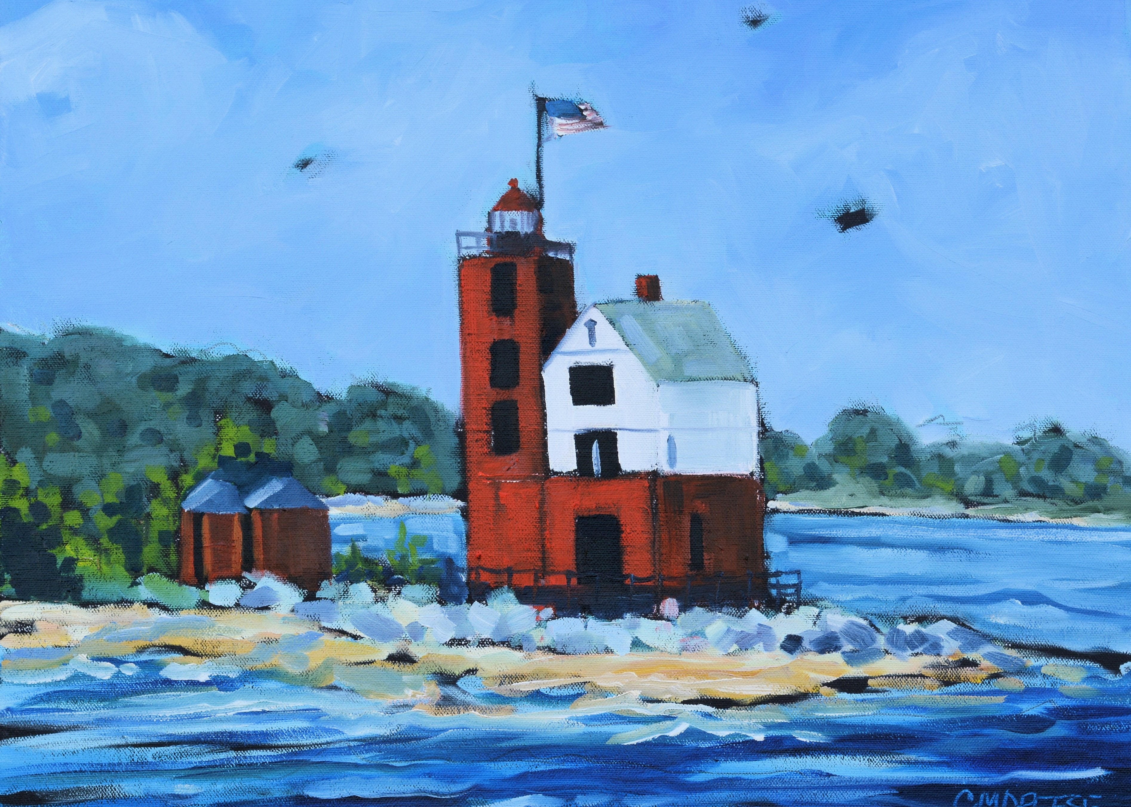 "Round Island Lighthouse" Mackinac Island Lighthouse Glass Art Print