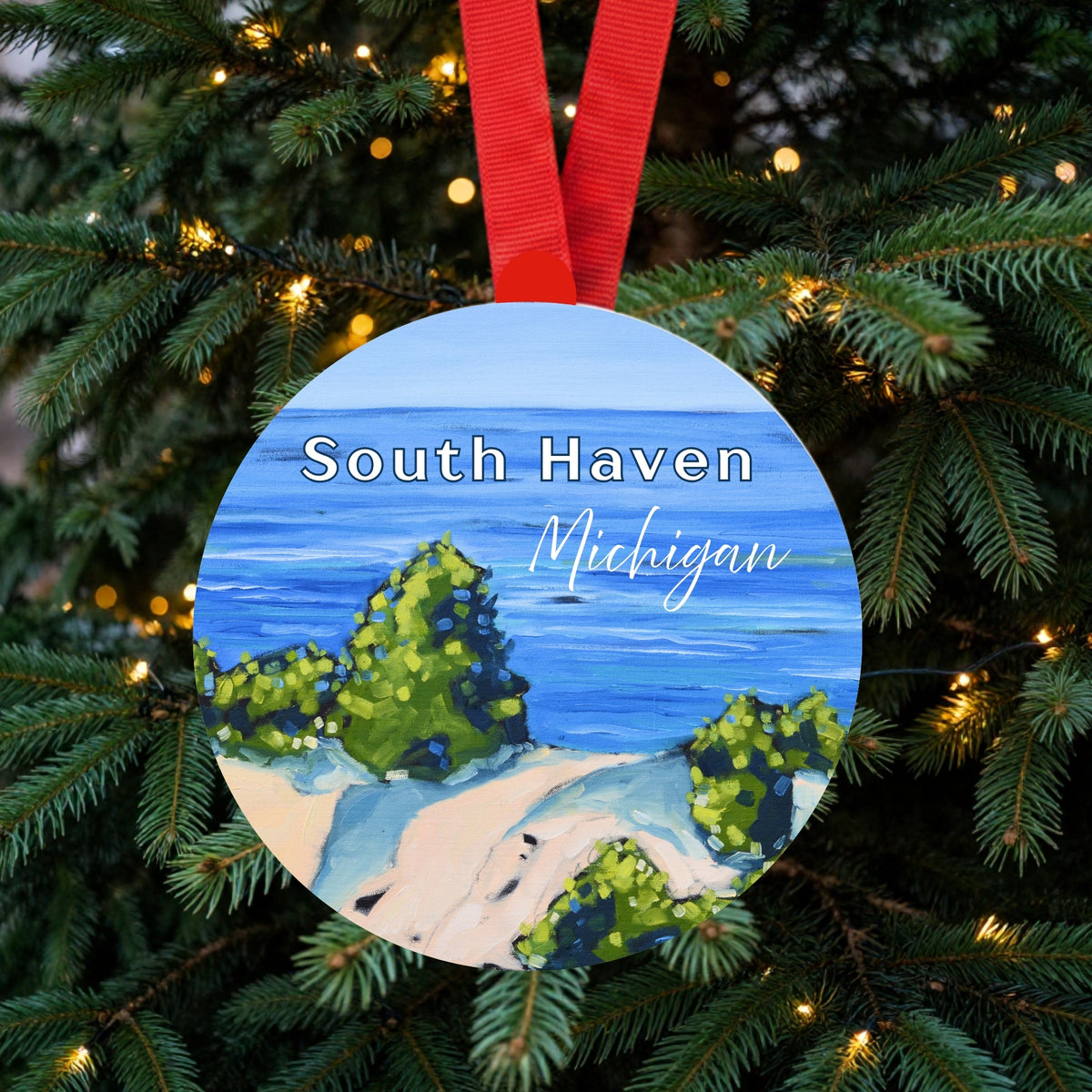 South Haven Michigan Lakeshore Ornament | 4" Round Michigan Christmas Ornament