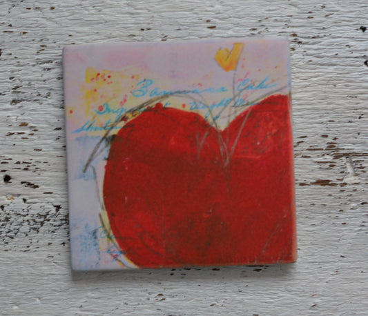 Coaster/ Trivet/ Magnet: Bright Red Heart.  Spread Love Series.  Valentines Day.