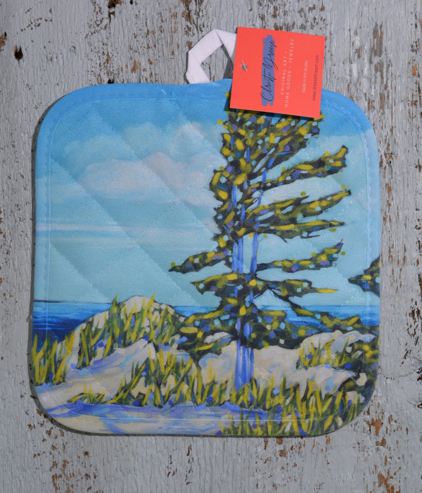 Potholder: Peace of Mind is Found at the Lake. Artist Christi Dreese