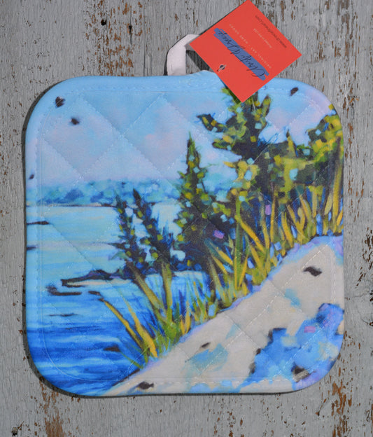 Potholder: Serenity at the Lake. Artist Christi Dreese