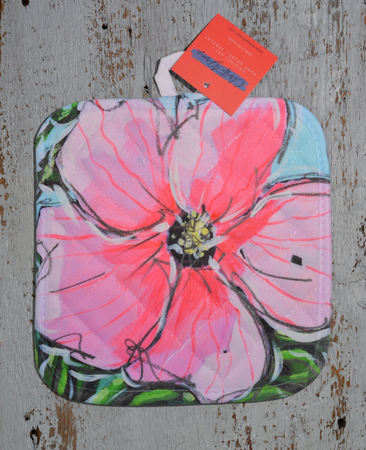 Potholder: Pink Hibiscus. Artist Christi Dreese
