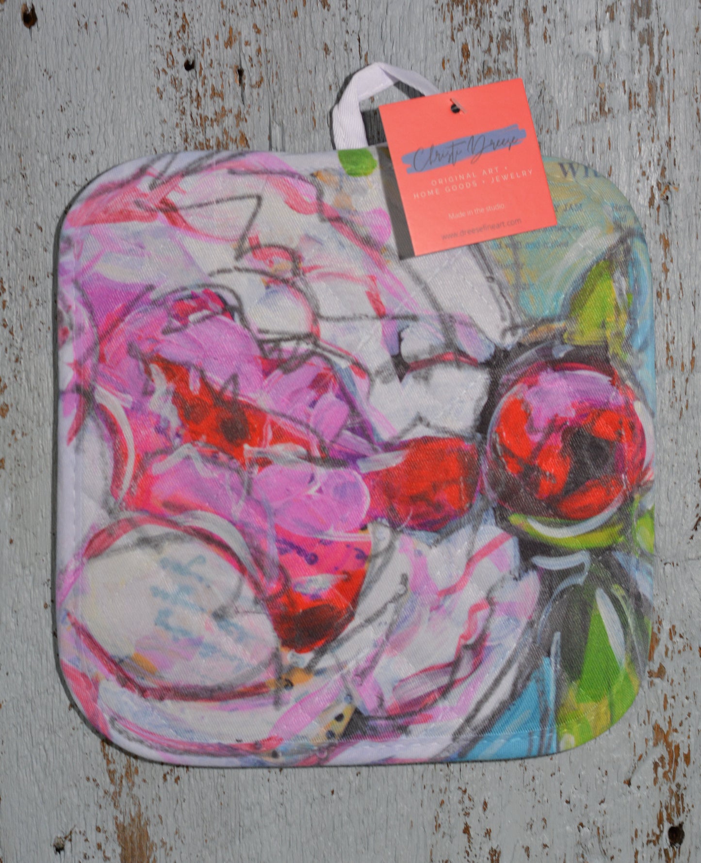 Potholder: Peonies. Artist Christi Dreese