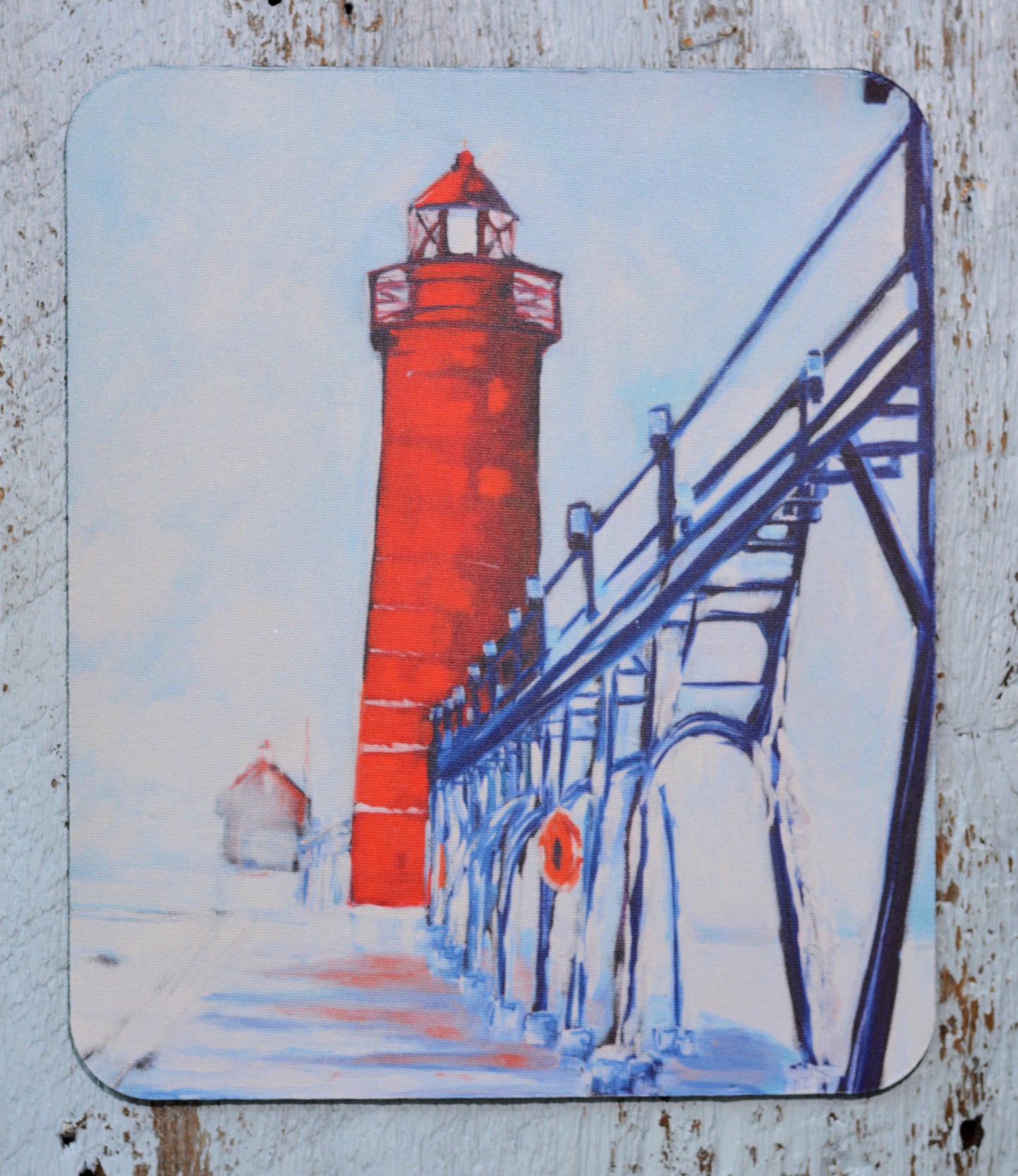 Mousepad: Winter's Magic, Grand Haven Lighthouse.
