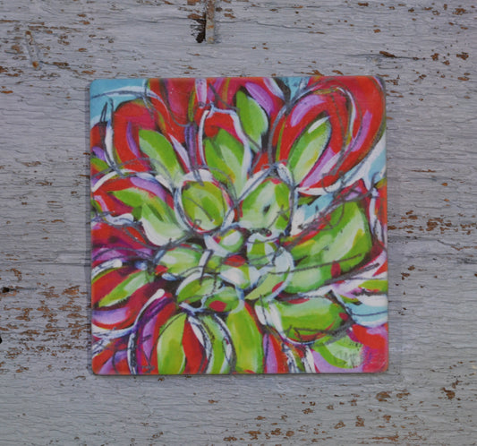 Coaster/ Trivet/ Magnet: Red Succulent