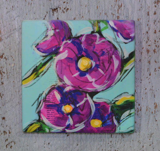 Coaster/ Trivet/ Magnet: Purple Hollyhocks