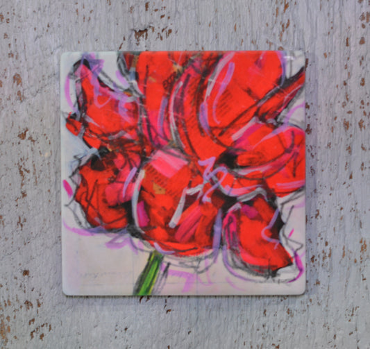 Coaster/ Trivet/ Magnet: Red Peony