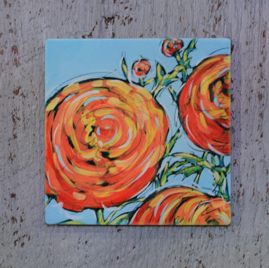 Coaster/ Trivet/ Magnet: Orange Ranunculus