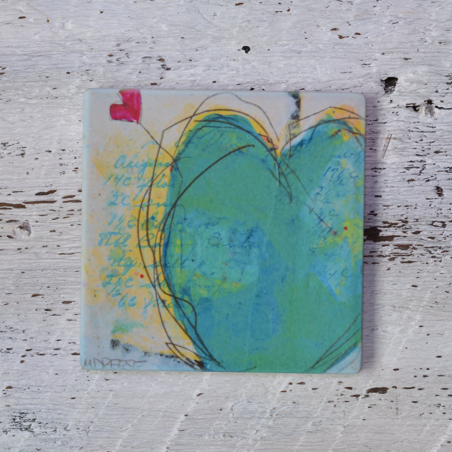 Coaster/ Trivet/ Magnet: Green Heart.  Spread Love Series.  Valentines Day.