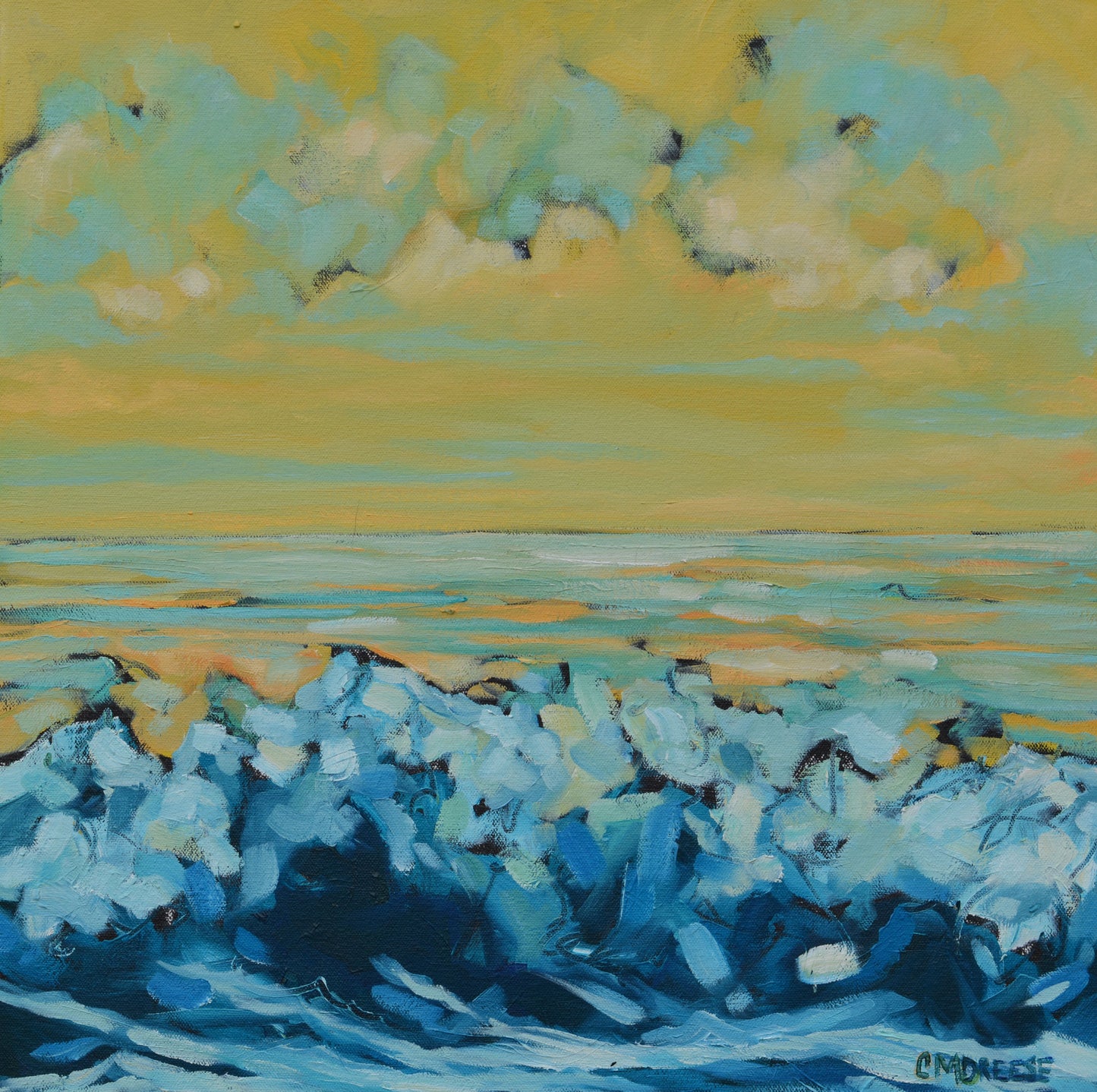 Peace Comes in Waves — Original Oil Painting by Christi Dreese | 18x18 Coastal Abstract Landscape Art