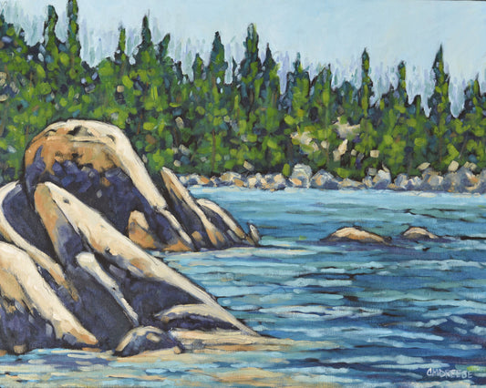 "Time Slows Where Stone Meets Water" Lake Tahoe Original Oil Painting on Canvas, Artist Christi Dreese