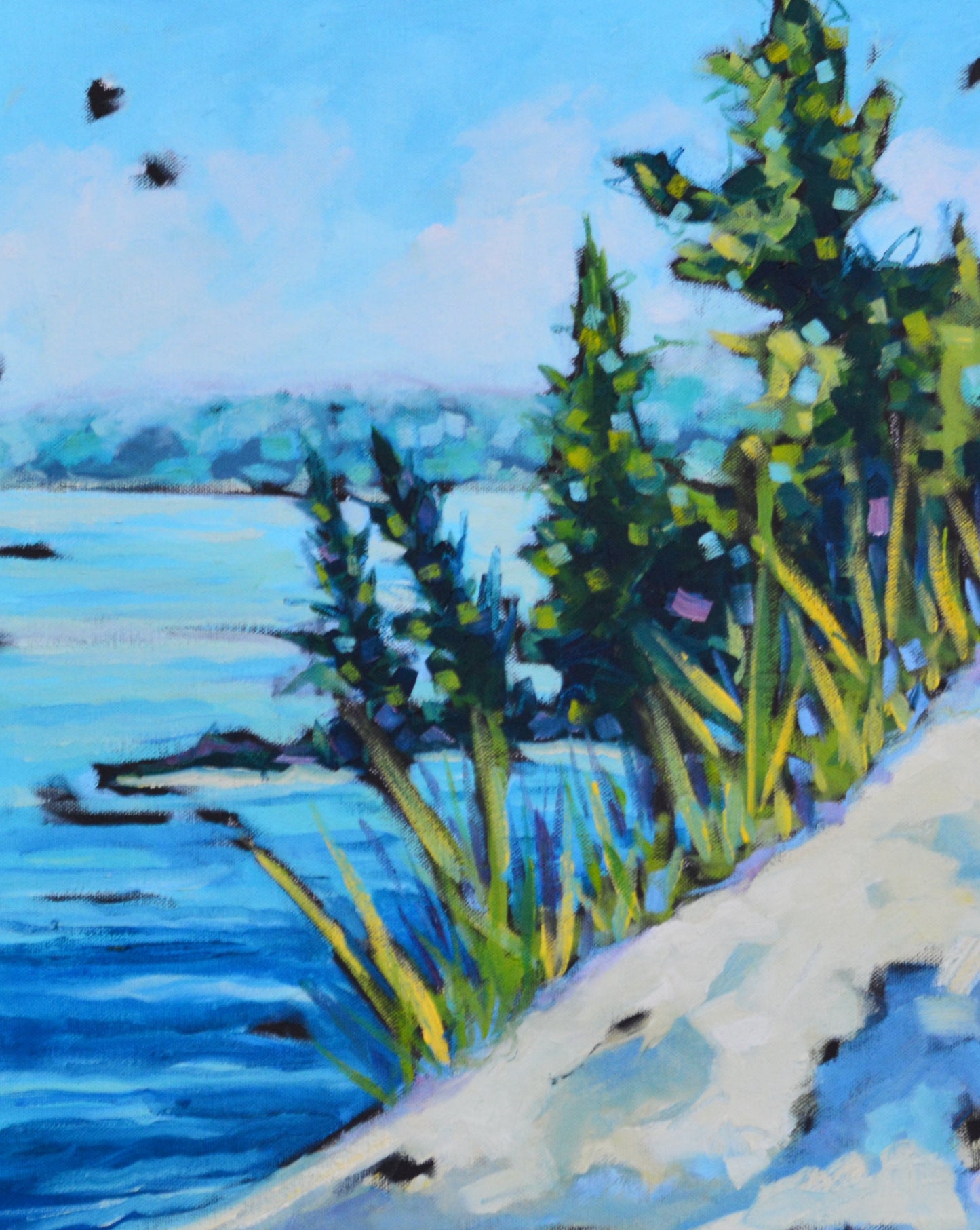 "Serenity at the Lake" Beach Lake Print on Paper, Wood Panel - Wall Art Home Decor