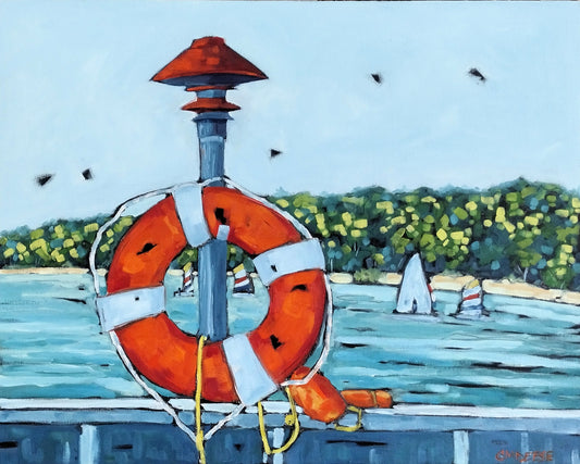 "Sailing Through the Summer Along the Eastern Shoreline" Original Oil Painting on Canvas, Lake Painting on Canvas, Artist Christi Dreese