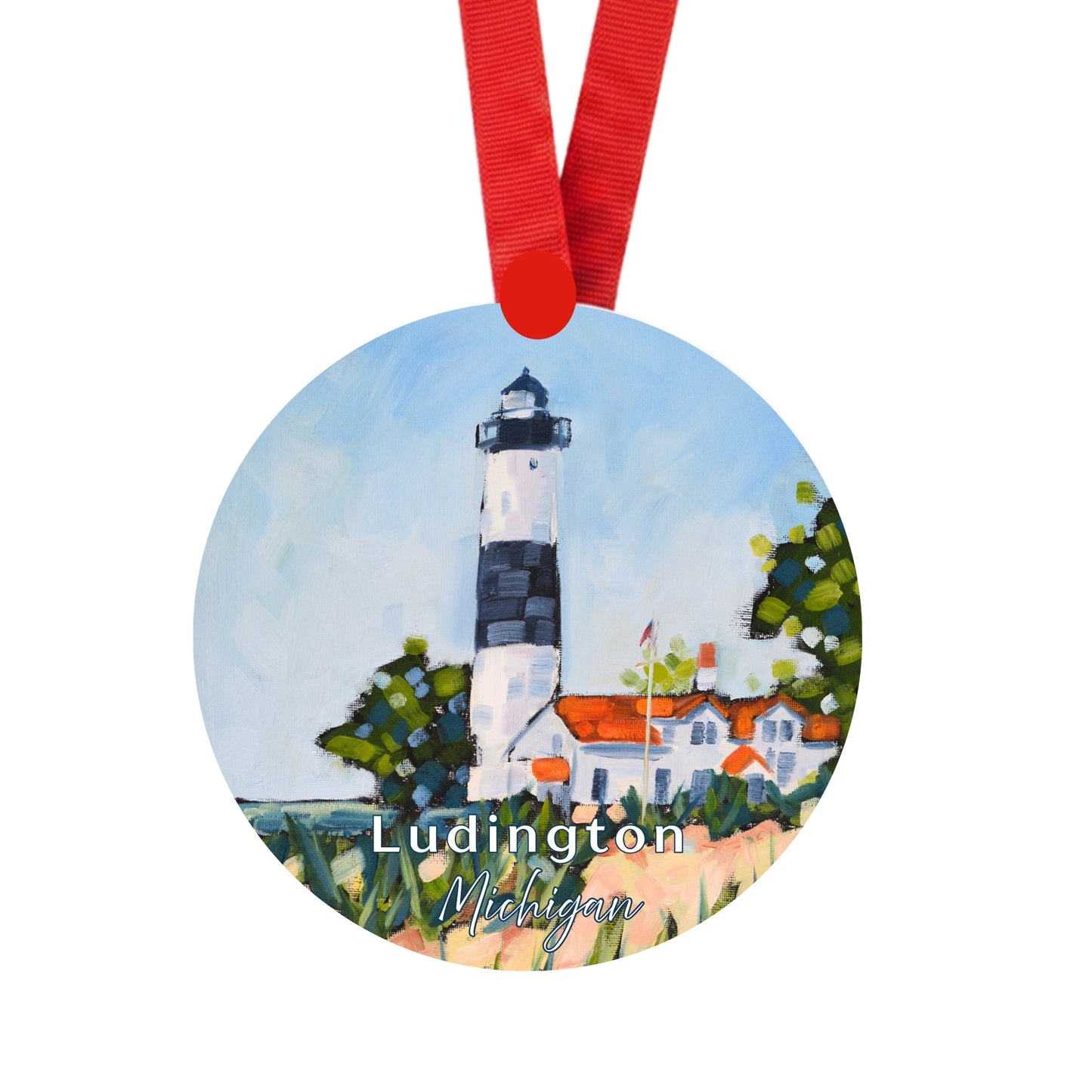 Big Sable Lighthouse Ludington Ornament | 4" Round Michigan Christmas Ornament