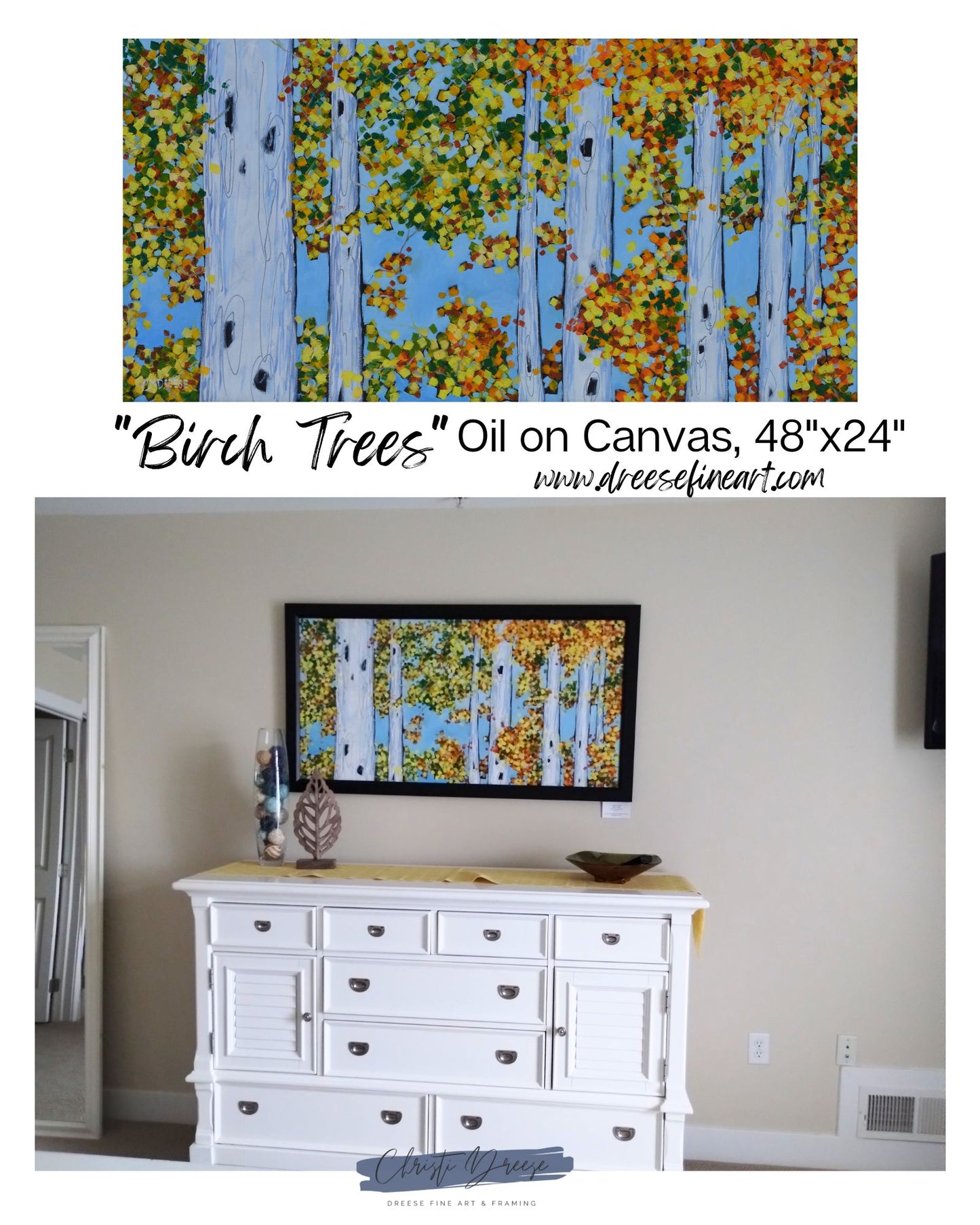 "Birch Trees" Oil Painting on Canvas, Autumn Art Painting, Artist Christi Dreese