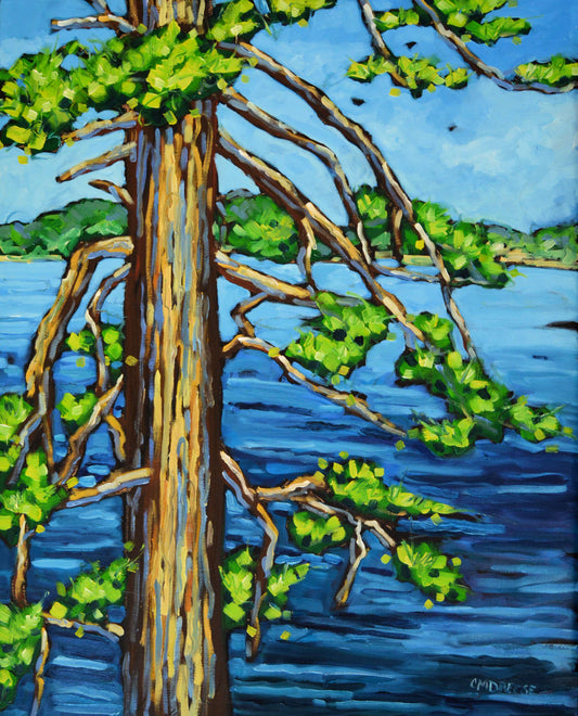 "Old Pine Scenic Views" Original Oil Painting on Canvas, Michigan Artist, Wall Art Livingroom, Fine Art Painting Original, Lake Wall Art, Nature Oil Painting, Cottage Art, Pine Tree Painting on Canvas, Artist Christi Dreese