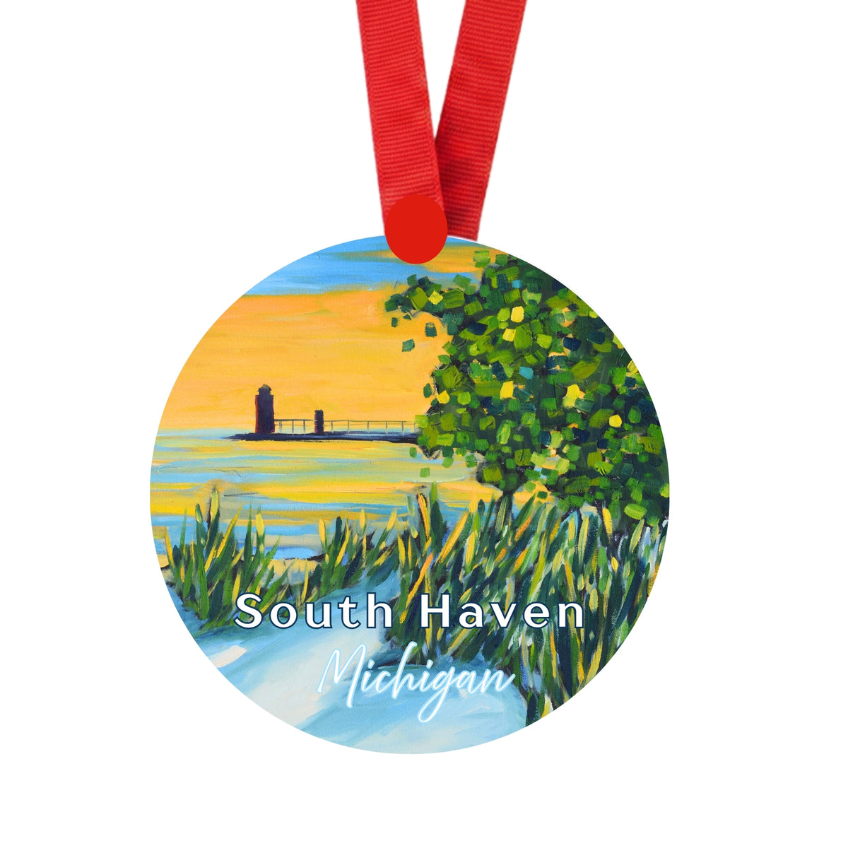 South Haven Lighthouse Michigan Ornament | 4" Round Michigan Christmas Ornament