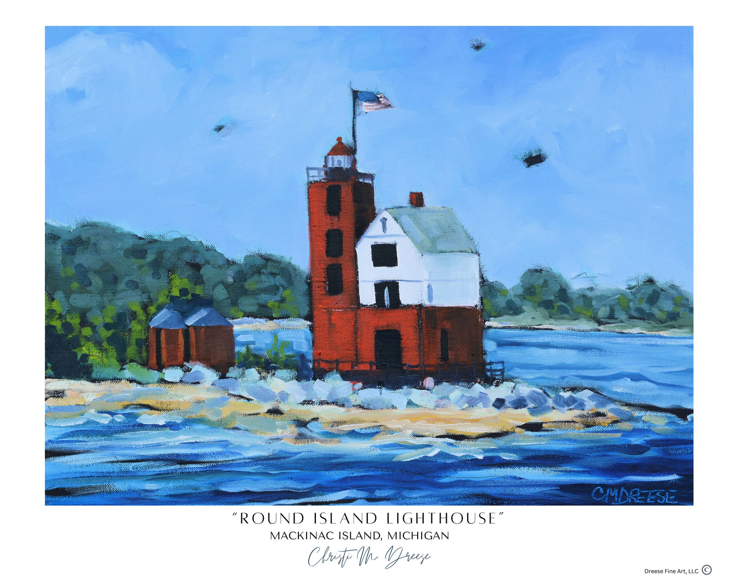 "Round Island Lighthouse" Mackinac Island Lighthouse Print on Paper, Wood Panel - Wall Art Home Decor