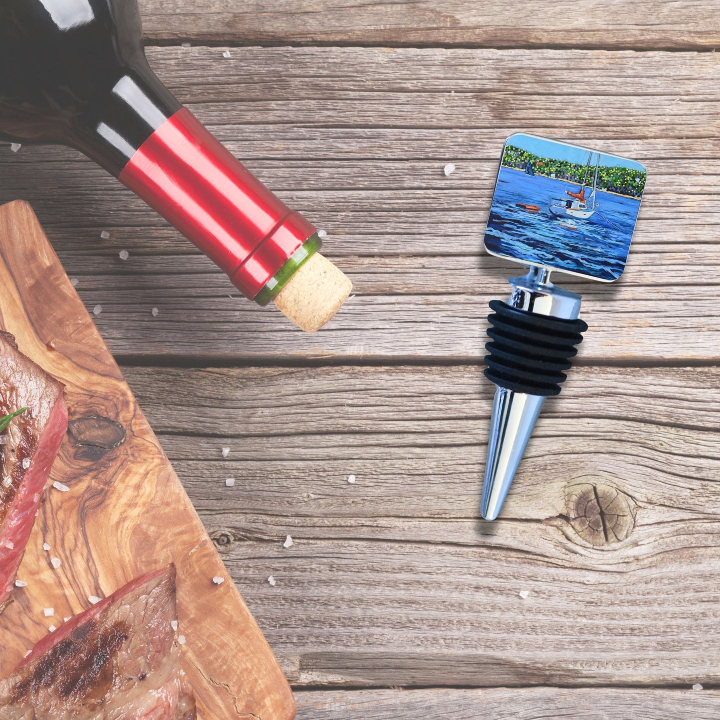 Wine Bottle Stopper: Anchored Sailboat