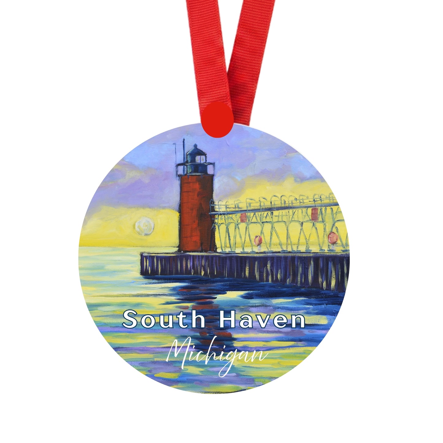 South Haven Lighthouse Ornament | 4" Round Michigan Christmas Ornament
