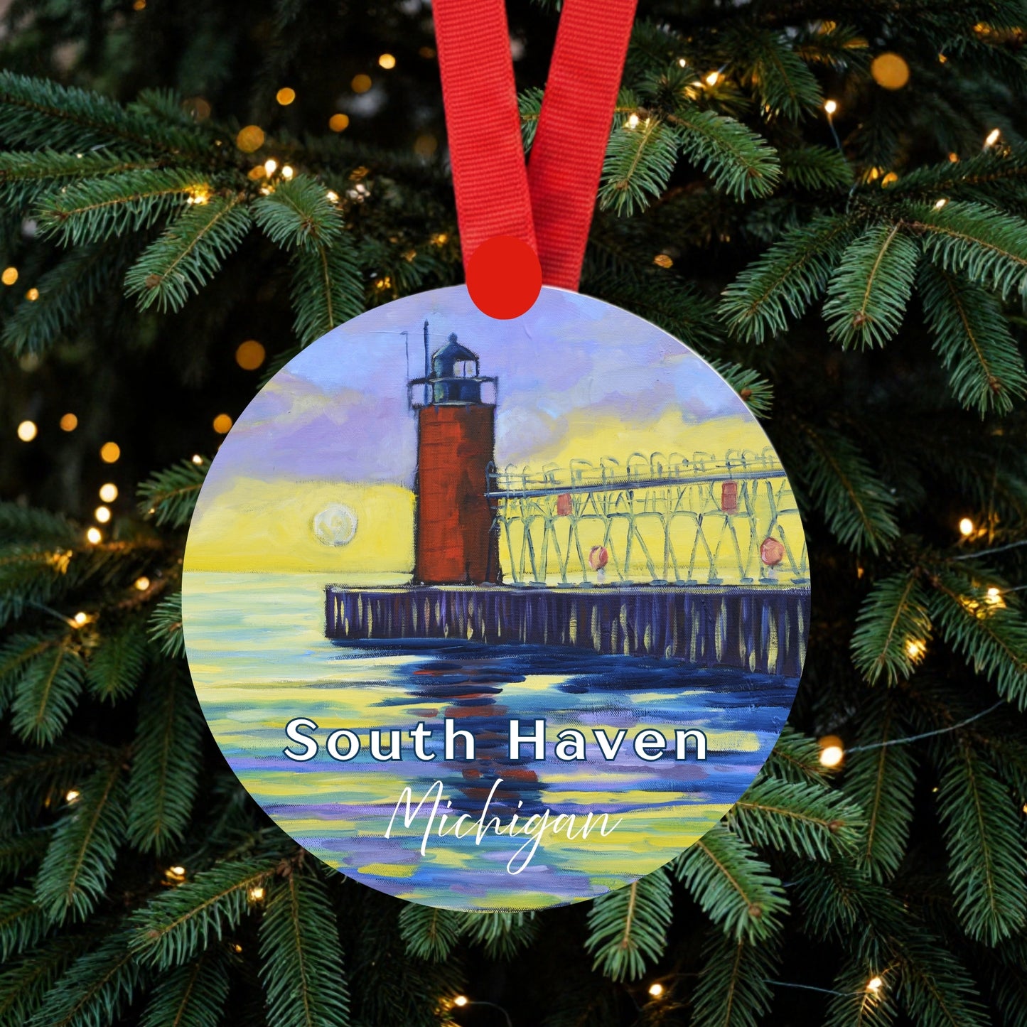 South Haven Lighthouse Ornament | 4" Round Michigan Christmas Ornament