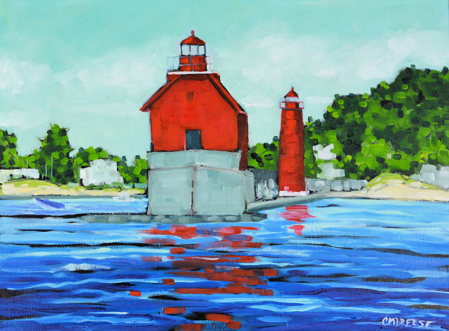 "Grand Haven Lighthouse Water View" Oil Painting on Canvas