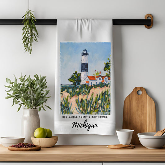 Dish Towel - "Big Sable Point Lighthouse - Ludington Michigan Kitchen Towel"