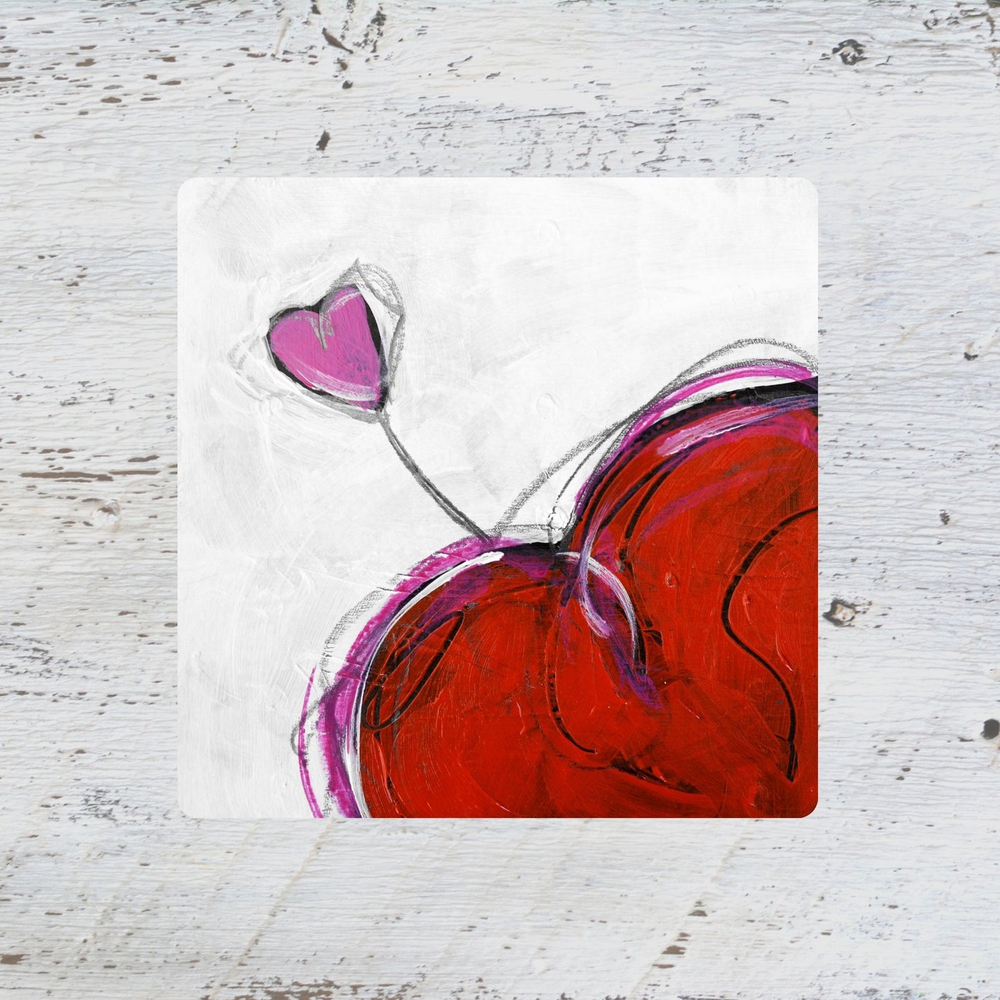 Coaster/ Trivet/ Magnet: Bright Red Heart.  Spread Love Series.  Valentines Day.