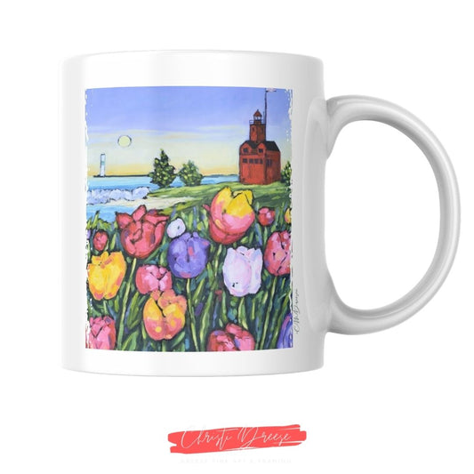 Holland Lighthouse In Bloom Drinkware – Art Mugs & Tumblers