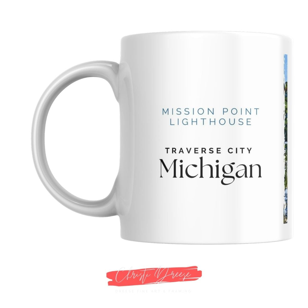 Traverse City Mission Point Lighthouse Drinkware – Art Mugs & Tumblers