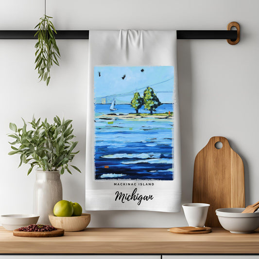 Dish Towel - "Sailing- Mackinac Bridge Kitchen Towel"